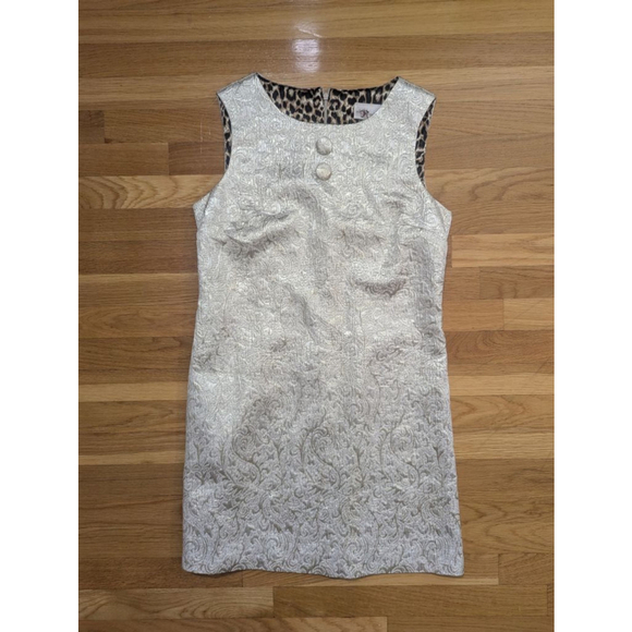 Roulette Brocade Shift Dress Cream Gold Size 12 Leopard Lining - Picture 2 of 10